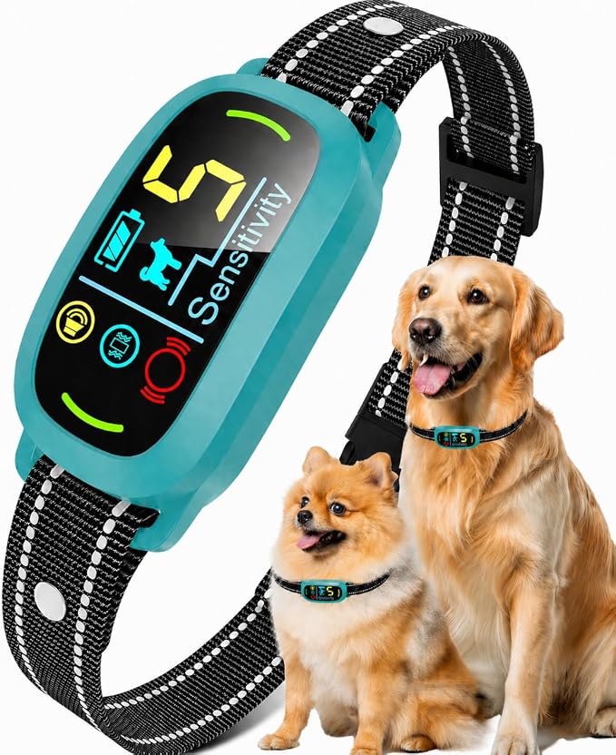 Bark Collar for Small Medium Large Dogs with 5 Training Modes, Teal | AI Bark Recognition, Effective Anti Barking Device with 5 Sensitivity Levels, Rechargeable IP67 Waterproof Anti Bark Collar