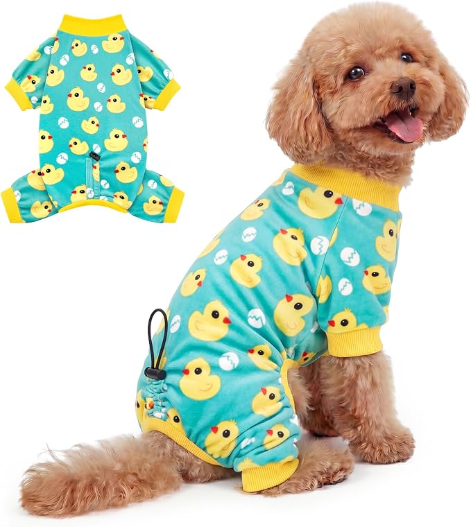 XPUDAC Dog Pajamas for Small Dogs, Velvet Onesie Dog Recovery Suit, M | Stretchy, Soft, Duck Patten, Adjustable, Warm, Breathable, Sleepwear, Post Surgery, Anti-Shedding, All Seasons