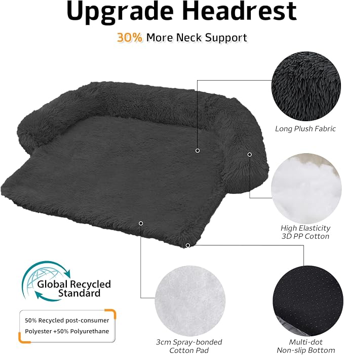 GGIB Calming Dog Bed Fluffy Plush Dog Mat for Furniture Protector with Removable Washable Cover for Large Medium Small Dogs and Cats (Extra Extra Large, Dark Grey)