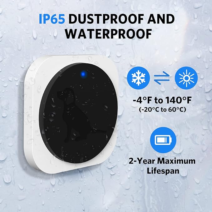 Dog Bell for Door Potty Training, Wireless Doggie Door Bell Operating at 1000 Feet with IP65 Waterproof Touch Button, CD Quality Sound & 4 Notification Modes