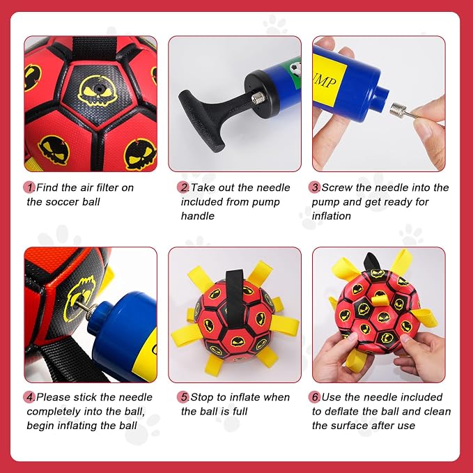 Interactive Dog Toy Balls with 4 Layers, World Cup Dog Soccer Ball with Straps, Durable Dog Balls with Skull Pattern, Waterproof Advanced Football Pets, Indoor & Outdoor Use(6 Inch)