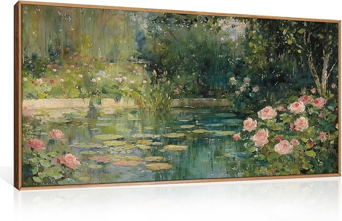 FWIEXA Monet Floral Framed Canvas Wall Art Set, Impressionist Botanical Garden Wall Decor, Vintage Ponds Tree Plant Artwork, Nature Landscape Prints, 20x40 Inches Pictures for for Living Room, Bedroom