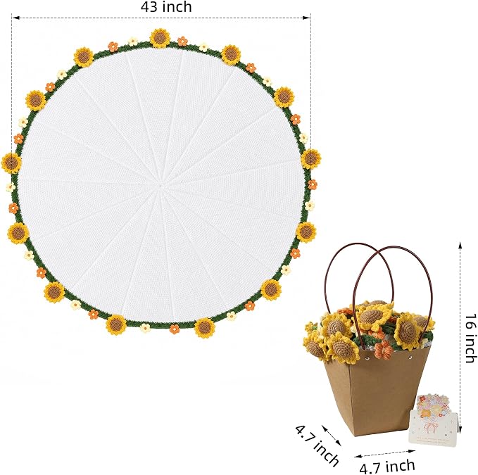 Ivydale 43inch Sunflowers Crochet Blanket Knitted Flower Bouquet Throw | Handmade Knitted Blanket, Gift for Her Girlfriend Mom Mother’s Day Valentine Wedding Anniversary Birthday