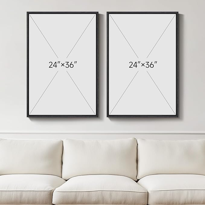 Large Framed Black and White Neutral Abstract Wall Art for Living Room, 2 Piece Modern Canvas Prints Artwork for Walls, Beige Minimalist Geometric Pictures for Bedroom Hallway Wall Decor 24x36 In
