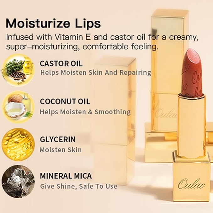 Oulac Matte Mauve Pink Lipstick with Glow Metallic Finish - Vegan Lipstick for Women, Creamy Texture, Hydrating Clean Beauty Formula, High-End Magnetic Hook Design, GM04 Mauve Babe