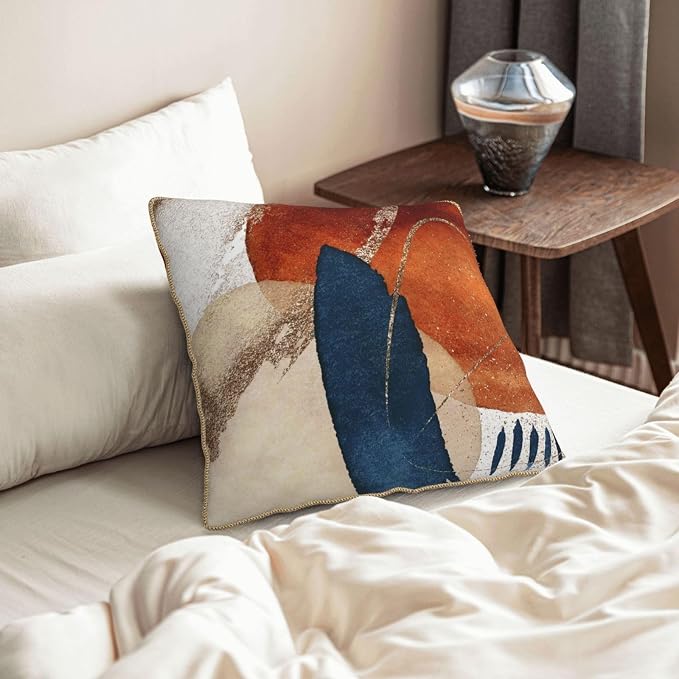 Navy Blue Burnt Orange Velvet Pillow Covers 18x18 Inch Boho Geometric Mid Century Throw Pillows for Couch Farmhouse Cushion Covers Pillowcase Modern Abstract Pillow Cases For Sofa Bed Outdoor Decor