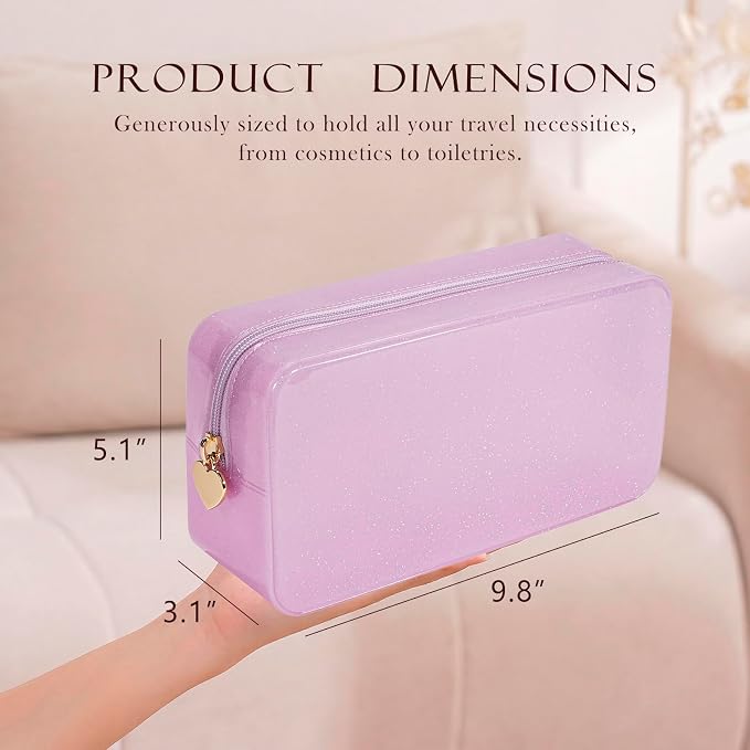 RSRSLEII Stardust Twinkle Jelly Travel Makeup & Toiletry Bag, Waterproof PVC Cosmetic Bag/Case for Women，Zipper SPF Beach Bag for Sunscreen Skincare and Daily Essentials (05Pink-Large)
