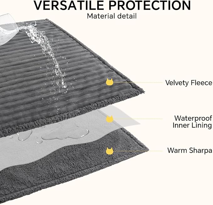 Luciphia Waterproof Dog Blanket, Washable Reversible Flannel Pet Throw | Reversible fleece cover for couch, bed, and crate; calming, and claw-resistant for dogs, cats, puppies Gray XL(85''x57'')
