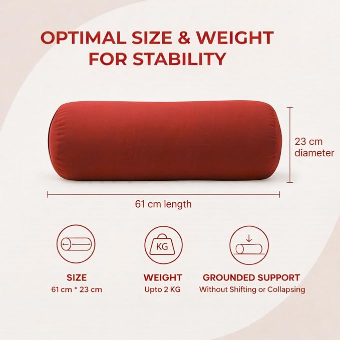 Yogikuti Iyengar Yoga Bolster for Restorative Yoga and Meditation – Lightweight Cotton Support Pillow with Handle for Easy Carry, Versatile for Pose Modification, Balance, Back Relief, and Relaxation
