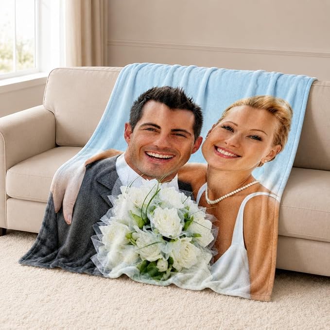 Custom Soft Fleece Bed Blankets Photo Blankets for Girlfriend Wife Anniversay Wedding Gifts,Personalized Photo Blankets Lightweight Cozy Warm Outdoor Picnic Blanket for Camping Travel