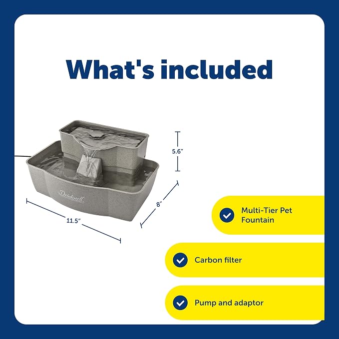 PetSafe Drinkwell Multi-Tier Pet Fountain, Cats & Dogs, Large | 100 oz Capacity, 2 Drinking Heights, Great for Senior/Arthritic Pets, Top-Rack Dishwasher Safe