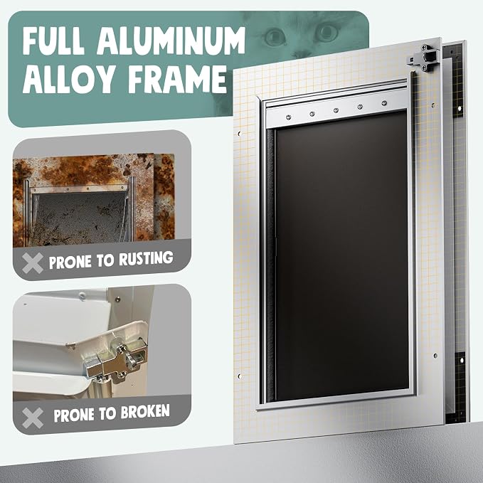 3-Flap Large Dog Door for Door, All Aluminum Doggy Door for Exterior | Insulated Flap, Thermal Insulation, Energy Efficient, Durable Rust Resistant, Closing Panel, Safety Locks, Pets Up to 110lb