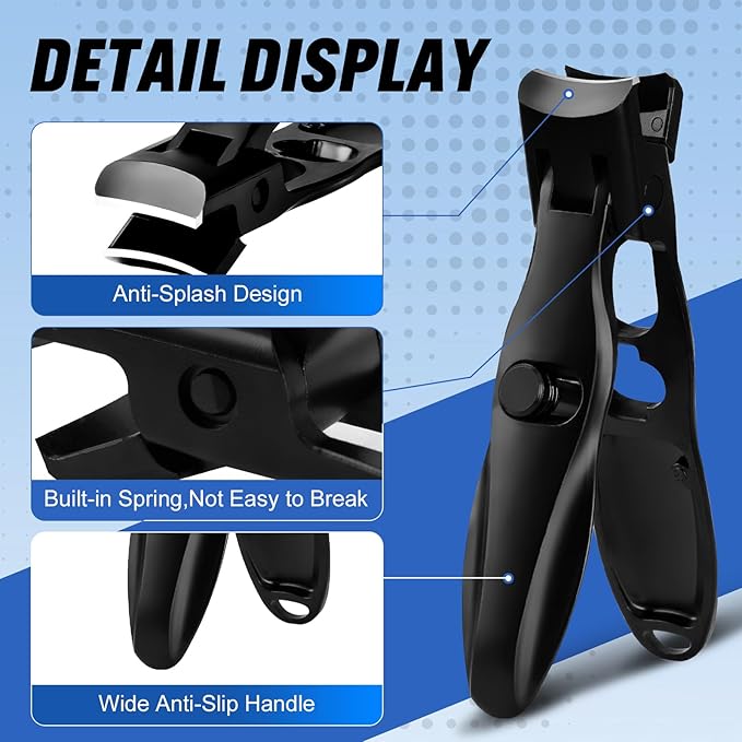 German Nail Clippers, Premium Stainless Steel Wide Jaw Anti Splash Design,Ultra Sharp Heavy Duty Clippers with Ergonomic Lever,Perfect for Men,Women, and Seniors(Black)