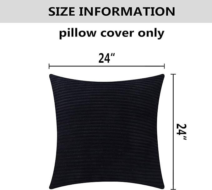 Home Brilliant Black Euro Pillow Sham Large Striped Corduroy European Pillow Cover Summer Decoration Couch Cushion Cover for Floor, 24 x 24 inch (60cm), Black
