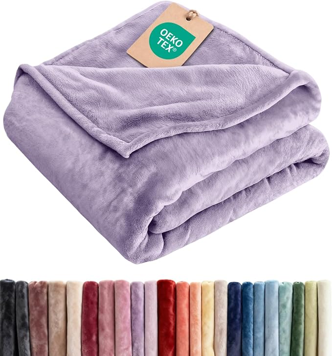 Fleece Blanket Throw XL - Ultra-Soft Flannel Fleece Blanket - Pastel Lilac | Soft, Warm, Outdoor Picnic Blanket for Camping, Travel, Lightweight, Cozy, Anti-Static, Home Decor Gifts for Men & Women