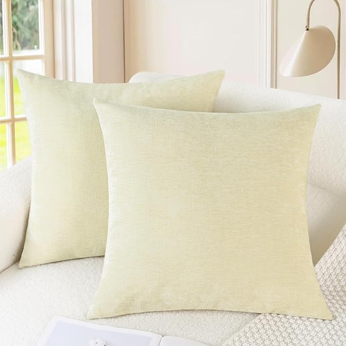 CaliTime Decorative Couch Throw Pillow Covers 18 X 18 Inches Beige | Pack of 2, Cozy Chenille Cushion Cases for Sofa Bed Living Room Farmhouse Home
