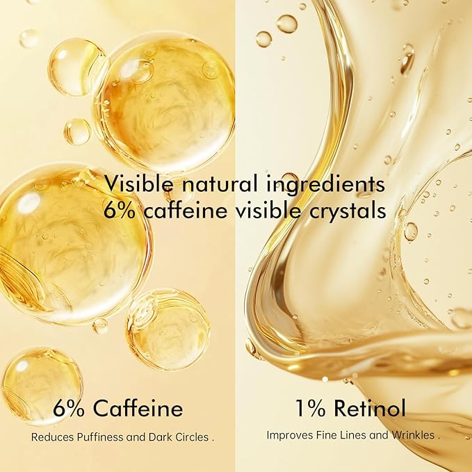 6% Caffeine Eye Cream for Dark Circles - Rapid Wrinkle Repair, 1% Retinol Eye Serum for Under Eyes Bags, Anti-Aging Eyes for Men and Women 0.68 fl. oz