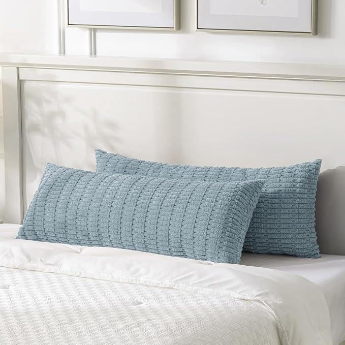 Fancy Homi Decorative Throw Pillow Covers for Bed Couch Bedroom Bench, Soft Corduroy Solid Pillow Case, Rustic Farmhouse Boho Room Decor,36" x 14" (Pack of 1),Light Blue