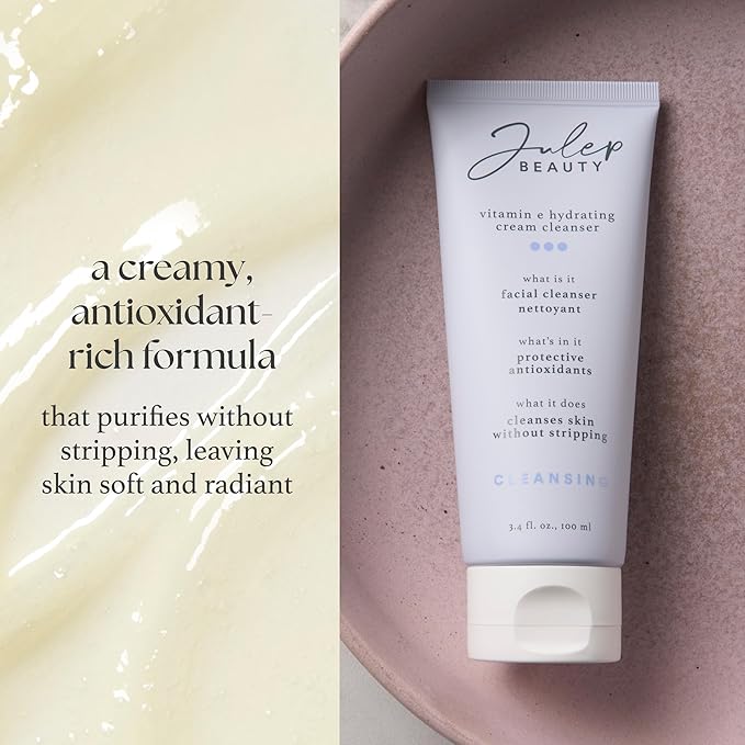 Julep Vitamin E Hydrating Cream Cleanser, Daily Face Wash with Ceramide NP & Essential Oils, Antioxidant Formula for Hydrated, Balanced Skin, 3.4 fl oz