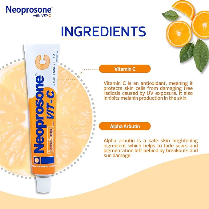 Neoprosone Skin Brightening Cream - 1.7 Fl oz / 50 ml - with Vitamin C and Alpha Arbutin Complex