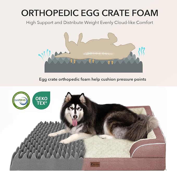 Orthopedic Washable Dog Bed for Medium Dogs, 35x22in, Pink | Orthopedic Foam Eases Joint Pressure, Bolsters Supports Head And Neck, Washable Pet Beds, Removable Cover, Non-Slip Bottom