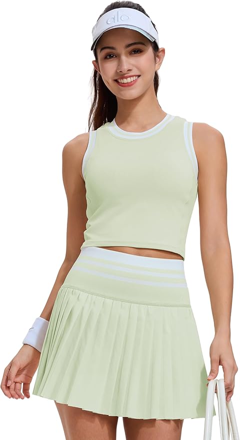 Two Piece Tennis Skirt Set for Women High Waisted Pleated Athletic Golf Skirt Sets Women 2 Piece Outfits with Pockets