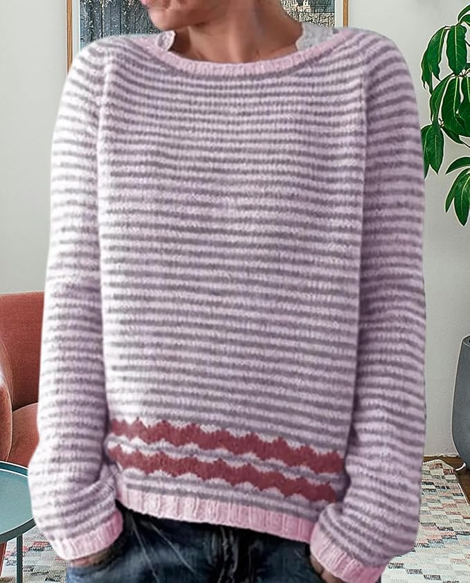 Zhyaj Fair Isle Sweater for Womens Winter Long Sleeve Vintage Knitted Sweater Casual Fall Crew Neck Pullover Sweaters