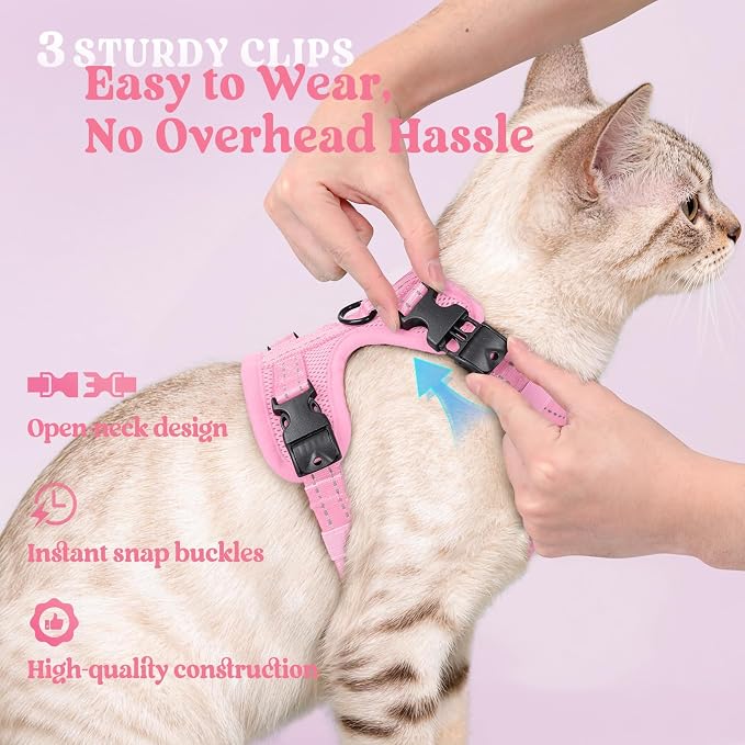 rabbitgoo Cat Harness and Leash, Easy-on with Neck Buckle, Pink