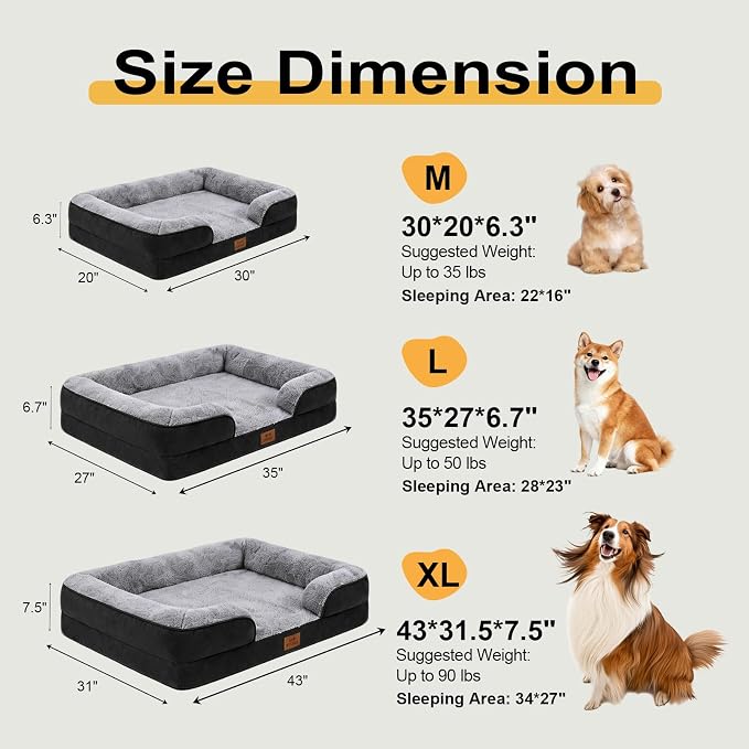 Orthopedic Extra Large Dog Bed, Memory Foam XL Dog Bed Couch, 44" L | Dual-layer Foam Mat, Washable Cover&Waterproof, Contoured Bolster Design, Indoor&Car Truck, Pet Bed for Dogs Cats Up to 90lbs