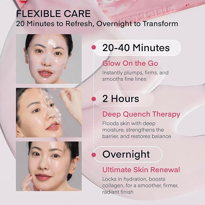 TEREZ & HONOR Korean Real Deep Bio Collagen Face Mask - 4ea x 33g Hydrogel Overnight Masks for Deep Hydration, Glowing, Pore Minimizing, Elasticity, Fragrance-Free, 100 Da Ultra-Low Molecular Collagen