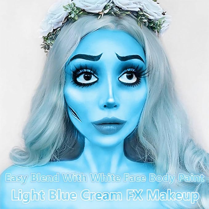 Go Ho Light Blue Face Body Paint(2.1 oz),Water Based Liquid Face Paint and Body Paint for Airbrush Makeup Special FX, Cosplay, and Halloween Costumes Makeup