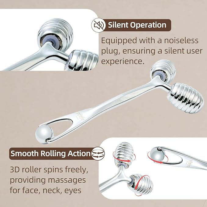 pfefe Stainless Steel Face Roller - Metal Facial Cooling Massager for Face and Eyes, Esthetician Supplies Cold Roller for Puffiness, Wrinkles, Dark Circles