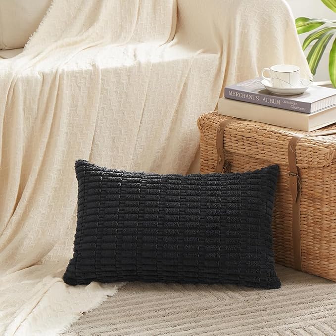 Fancy Homi 4 Packs Decorative Throw Pillow Covers for Living Room Couch Bed, Modern Farmhouse Boho Home Décor Accent Cushion Case, 24" x 16", Black