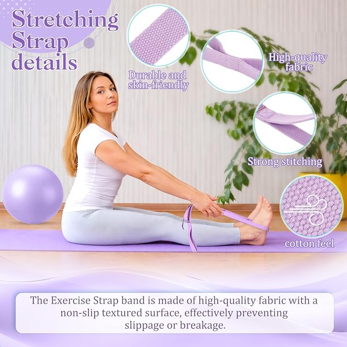 Pilates Set with 2 Yoga Exercise Balls (25.6”&9.8”), Yoga Block, Stretch Strap & Foot Pump, Stability Fitness Ball Kit for Home Gym Equipment Workout Pregnancy Physical Therapy