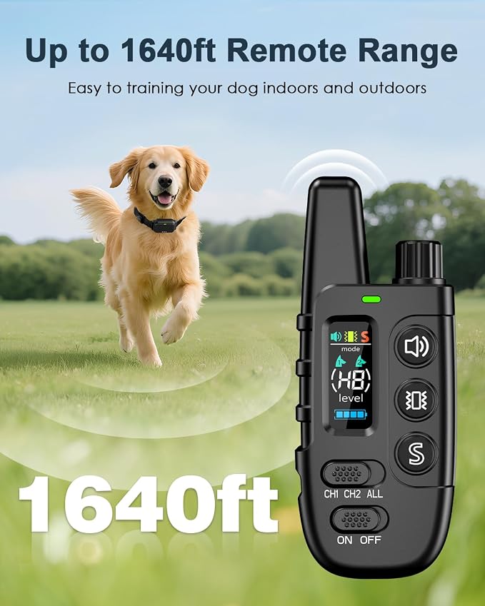 Shock Collar for Dogs, Dog Training Collar with Remote Control | IP67 Waterproof Receiver, Beep, Vibration, Safe Static Modes, Rechargeable，Adjustable Fit for 15–110 lb Dogs