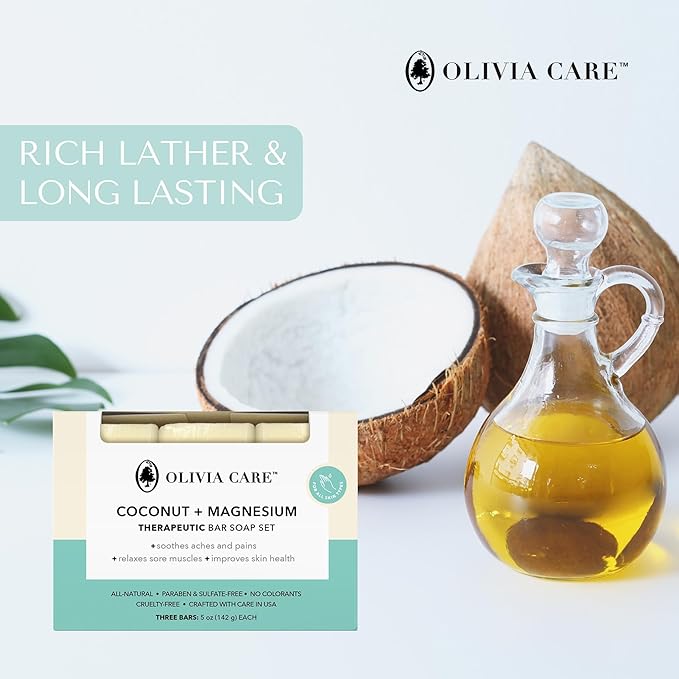 Coconut Magnesium Organic Bar Soap - Natural Moisturizing Body Soap for Sensitive Skin - Triple Milled Soap with Coconut Oil - Plastic Free 3 Pack