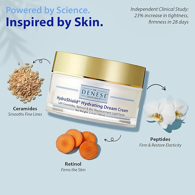 SkinScience HydroShield Dream Cream 3.4 oz – Advanced Moisturizer with Retinol, Peptides and Ceramides for Smooth Radiant Skin, Improved Elasticity and Deep Hydration – Doctor Developed, Cruelty Free