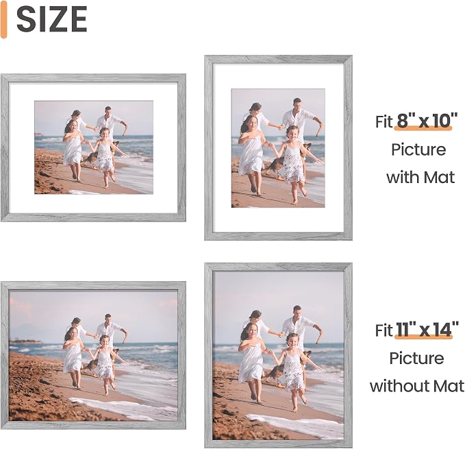 upsimples 11x14 Picture Frame, Gallery Wall Frames Set of 5, Gray | Photo Frame Collage Wall Decor, 11 x 14 Frame, 8x10 Frame with Mat for Family, Baby, Hallway, Diamond, Christmas