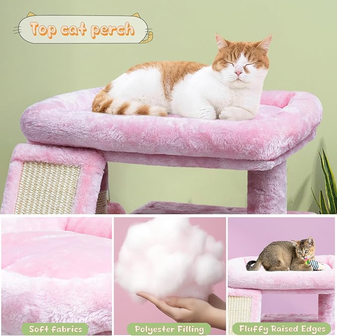Small Pink Cat Tree for Indoor Cats, Cute Cat Tower with Perch, Condo, House and Stable Stand for Kittens & Adult Pets（Pink）