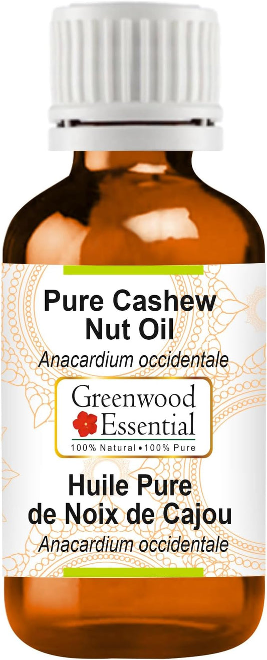 Greenwood Essential Cashew Nut Oil (Anacardium occidentale) | Infused | Pure | Non-Sticky | Lightweight | Moisturizing | For Skin & Hair | Multi-Purpose Use | Men & Women | 30ml (1 oz)