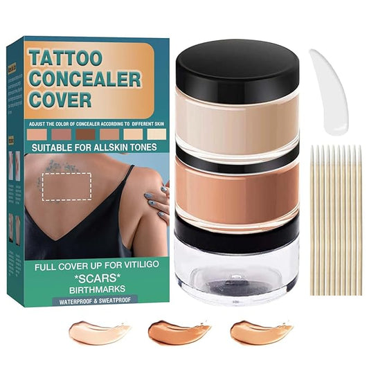 Tattoo Cover Up Makeup, Waterproof Concealer, 2 Colors, Professional Scar & Blemish Coverage for Tattoos, Birthmarks, and Scars, Long-Lasting, Adjustable Formula for Men & Women