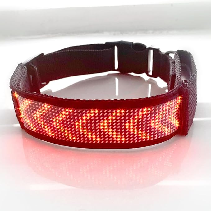 Programmable LED Collar Programmable LED Collar with Mobile Connection High Visibility Single Color Rechargeable Pet Dog Safety Basic Collars (Red)(Red)