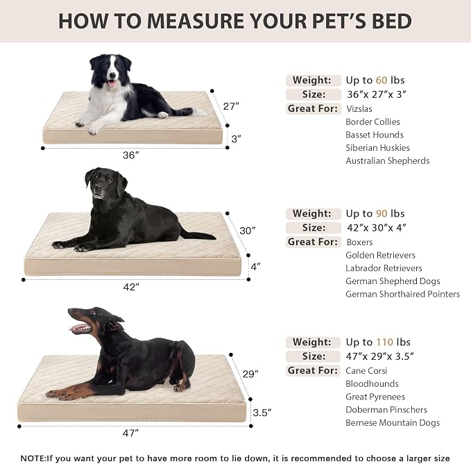 WNPETHOME Orthopedic Waterproof Extra Large Senior Dogs Bed for Comfy Sleep | XL Washable Ped Bed with Removable Cover, Multi-Needle Quilting XL Crate Bed for Large Sized Dog Relax, Beige 42x30 Inch