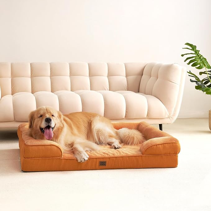 EHEYCIGA Orthopedic XXL Dog Bed, Waterproof Washable XL Big Pet Bed 52" | Non-Slip Bottom and Egg-Crate Memory Foam Extra Large Pet Couch Bed with Washable Removable Cover, Pumpkin Orange