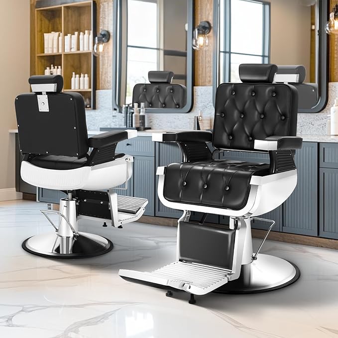 Vintage Recline Barber Chair, Salon Styling Chair for Barbershop w/Adjustable Footrest, Hairdresser Chairs for Barbershop, Professional Salon Beauty Spa Shampoo Tattoo Equipment, Black