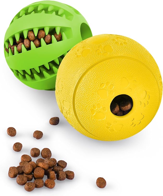 HIPPIH Dog Puzzle Toy 2 Pack, Interactive Dog Toys for Treat Dispensing | Durable Puppy Enrichment Toys, Dog Treat Ball for Teething, Slow Feeder, IQ Training, Green-2.75'', Yellow-3.14''