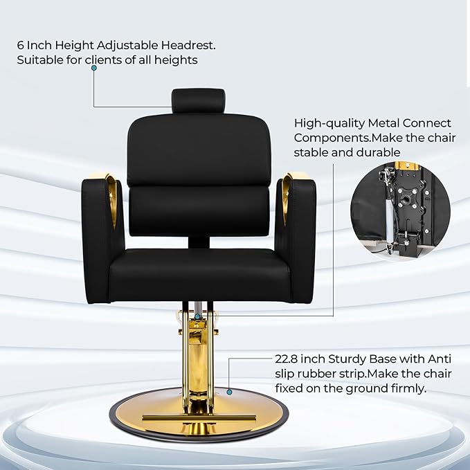 Salon Chairs for Hair Stylist Reclining Barber Chair for Barbershop 360 Swivel Hair Styling Chair with Heavy Duty Hydraulic Pump