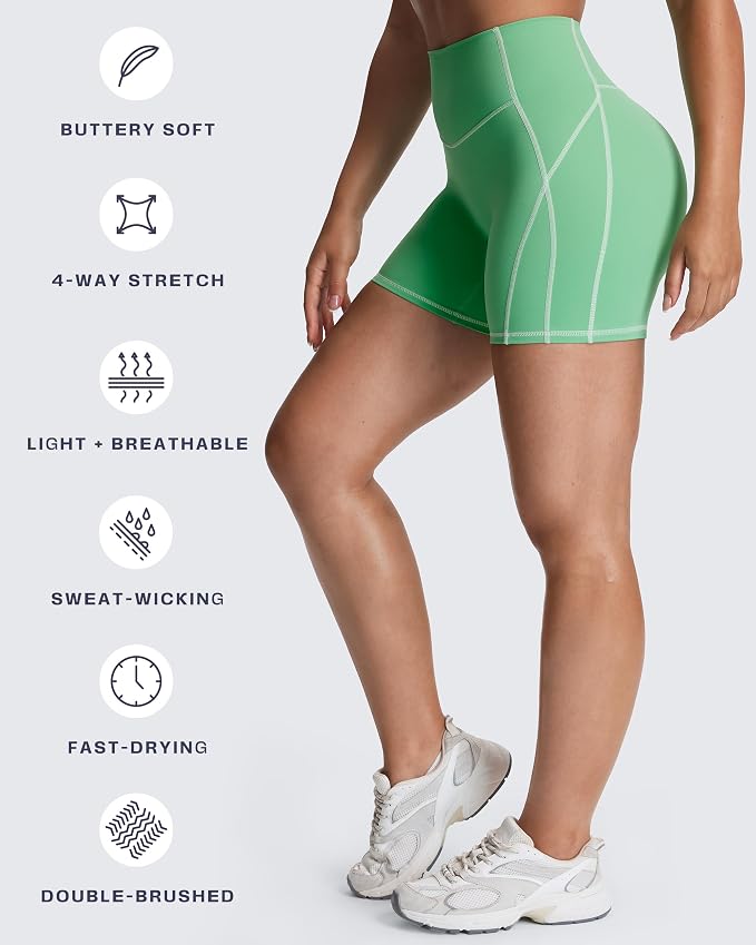 Aoxjox Lexi Lined Workout Biker Shorts for Women Tummy Control High Waisted Exercise Athletic Gym Running Yoga Short 6"