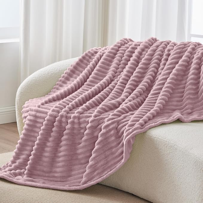BEDELITE Striped Fleece Throw Blanket, Berry Purple, 50"x60" | 300GSM Microfiber Fleece, Soft Cozy, Lightweight Warm, Double-Sided Plush, Machine Washable, Gift, Room Decor, for Couch Sofa