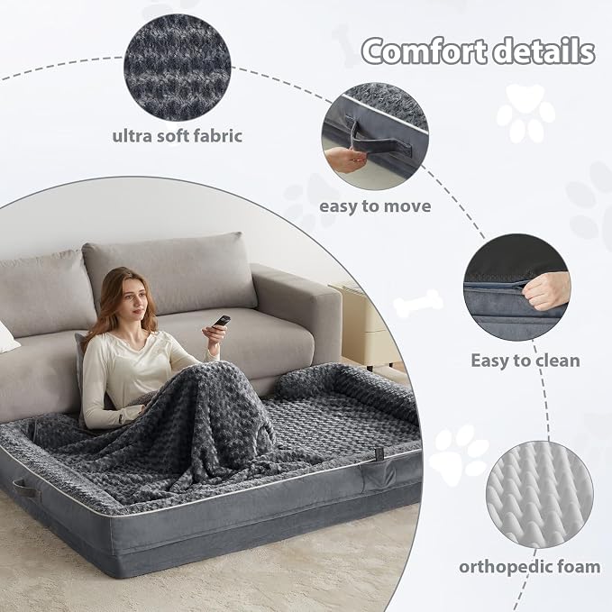WNPETHOME Orthopedic Washable Human Dog Bed for Adult & Dog Cozy Sleep | Human Size Waterproof Big Soft Dog Couch Sofa Bed for Dogs & Adult Relax with Removable Cover Pet Bed Dark Grey 61x43 Inch
